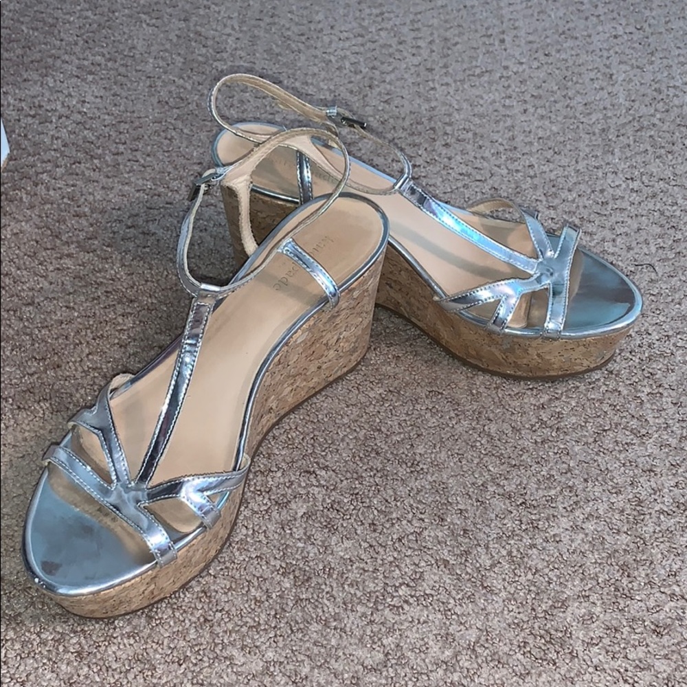 Kate Spade silver platform wedges size 10